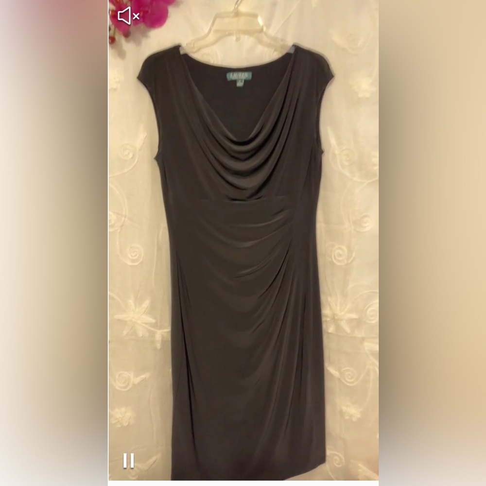 NWOT Ralph Lauren-Lauren black mid length dress w/ruching, GORGEOUS!!! Size: 12